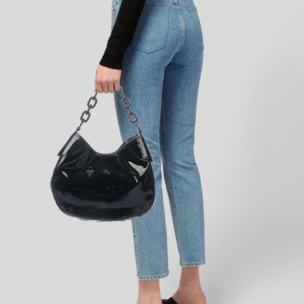 AUTHENTIC Burberry Black Patent Leather Chain Hobo